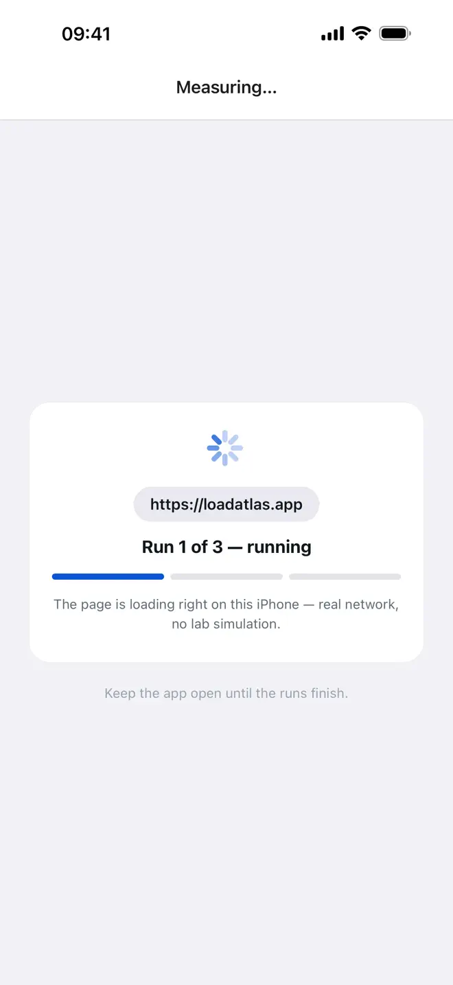 LoadAtlas loading a page on the phone while the measurement runs.